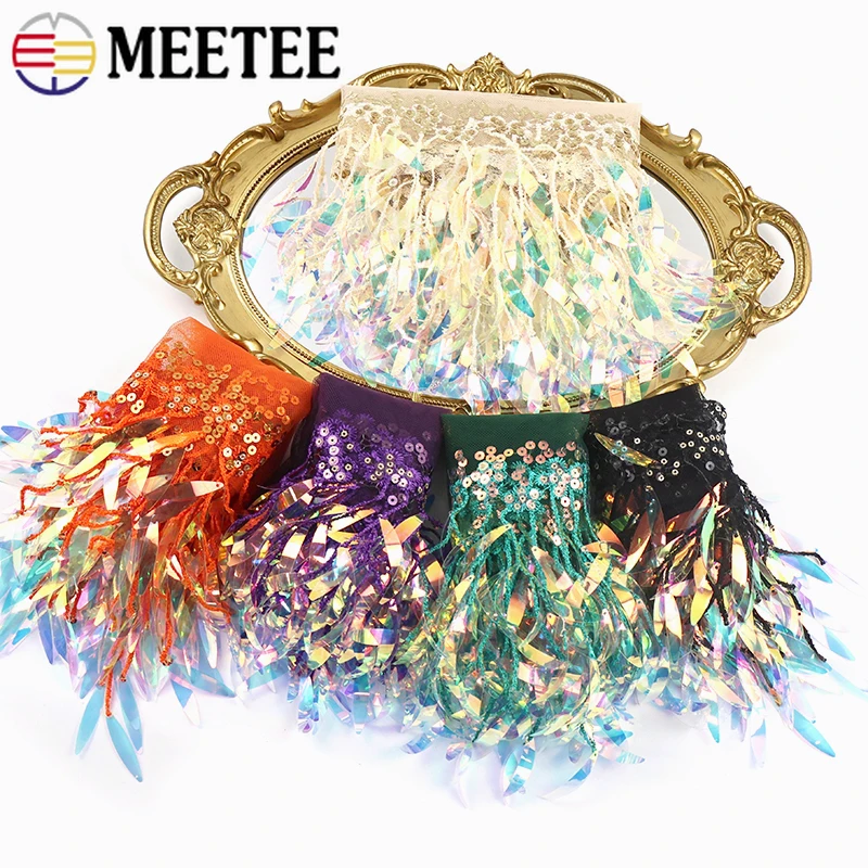 

2-10Yard 15cm Sequins Tassels Fringe Mesh Lace Trim Wedding Dress Decor Tassel Latin Dance Clothes Fabric DIY Sewing Accessories