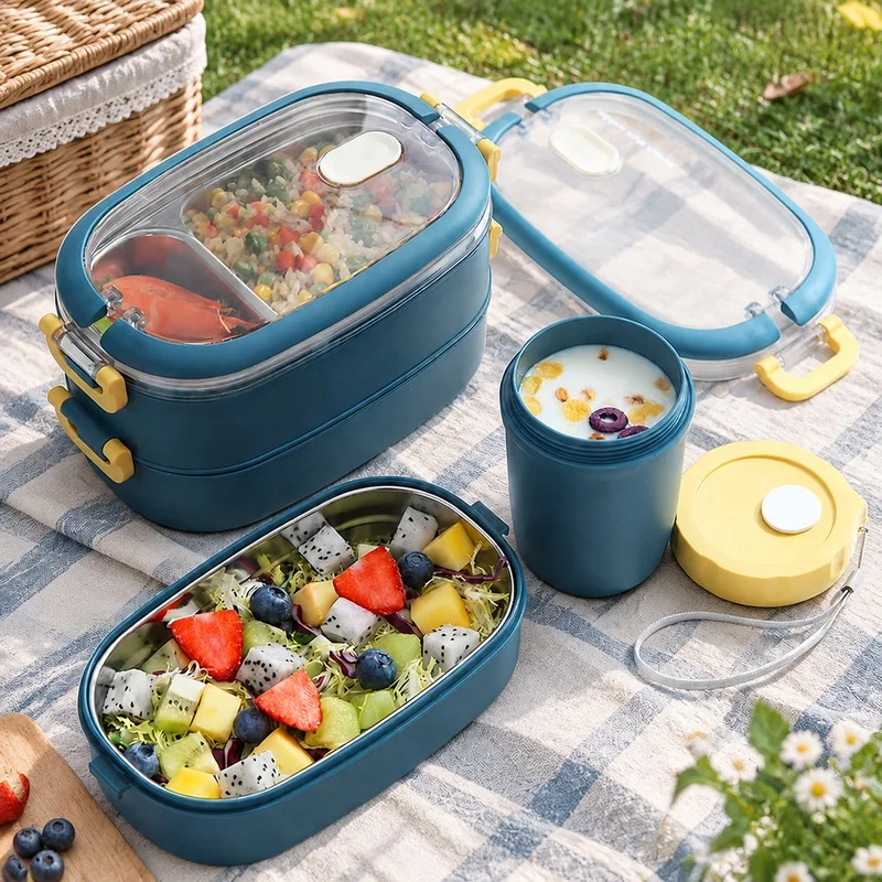 304 Stainless Steel Insulated Lunch Container, Multi-Layered for School, Work, and Outdoor Meal Storage
