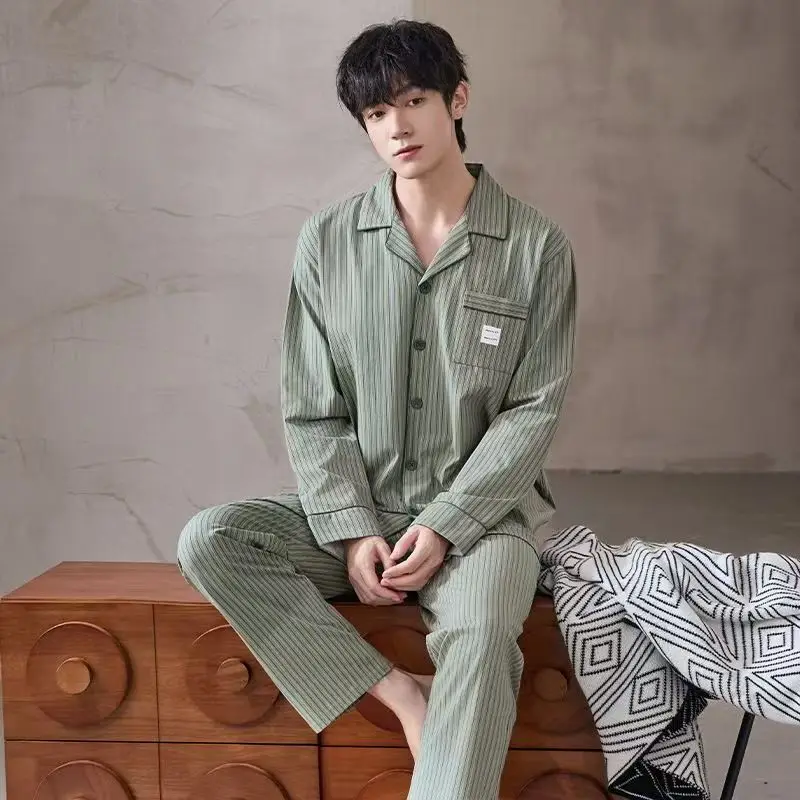 

New Men's Pajamas Spring and Autumn Set, Can Be Worn Outside, Cardigan Loungewear, Casual Long-Sleeved, Large Size, Loose Fit, Autumn and Winter