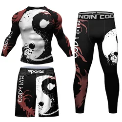 Cody Full 3D nadruk skompresowany z długim rękawem Bjj wysokiej jakości T Shirt na zamówienie spodenki Muay Thai dla mężczyzn zestawy siłownia