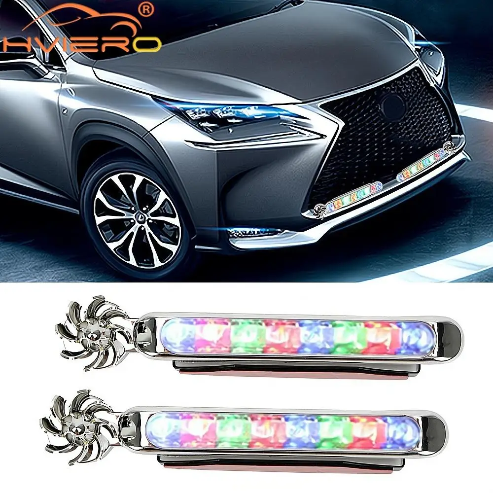 2X Wind Powered Car DayTime Running Lights 8LED Rotation Fan Daylight No Need External Power Supply Auto Decorative Lamp DRL Led