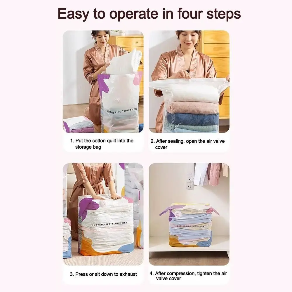 No Pump Vacuum Storage Bags Large Capacity Dust-proof Seal Compression Bag Press & Seal Space Saving Clothes Blankets Organizer