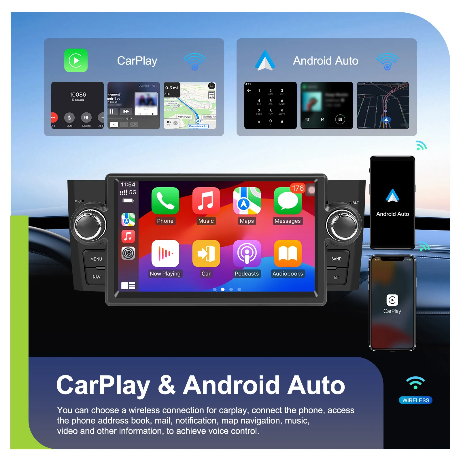 Podofo 1Din Android 4+64G Autoradio für FIAT Punto 05-09/Linea 07-11 Carplay Android Auto GPS WIFI Mirror Link Auto-Audio-Stereoanlage – Detail 5
