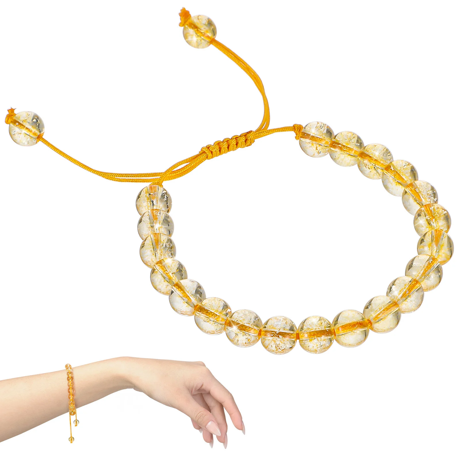 

2Pcs Natural Citrine Bead Bracelets Adjustable Gemstone Bracelets for Women Teens Fashionable Wrist Jewelry