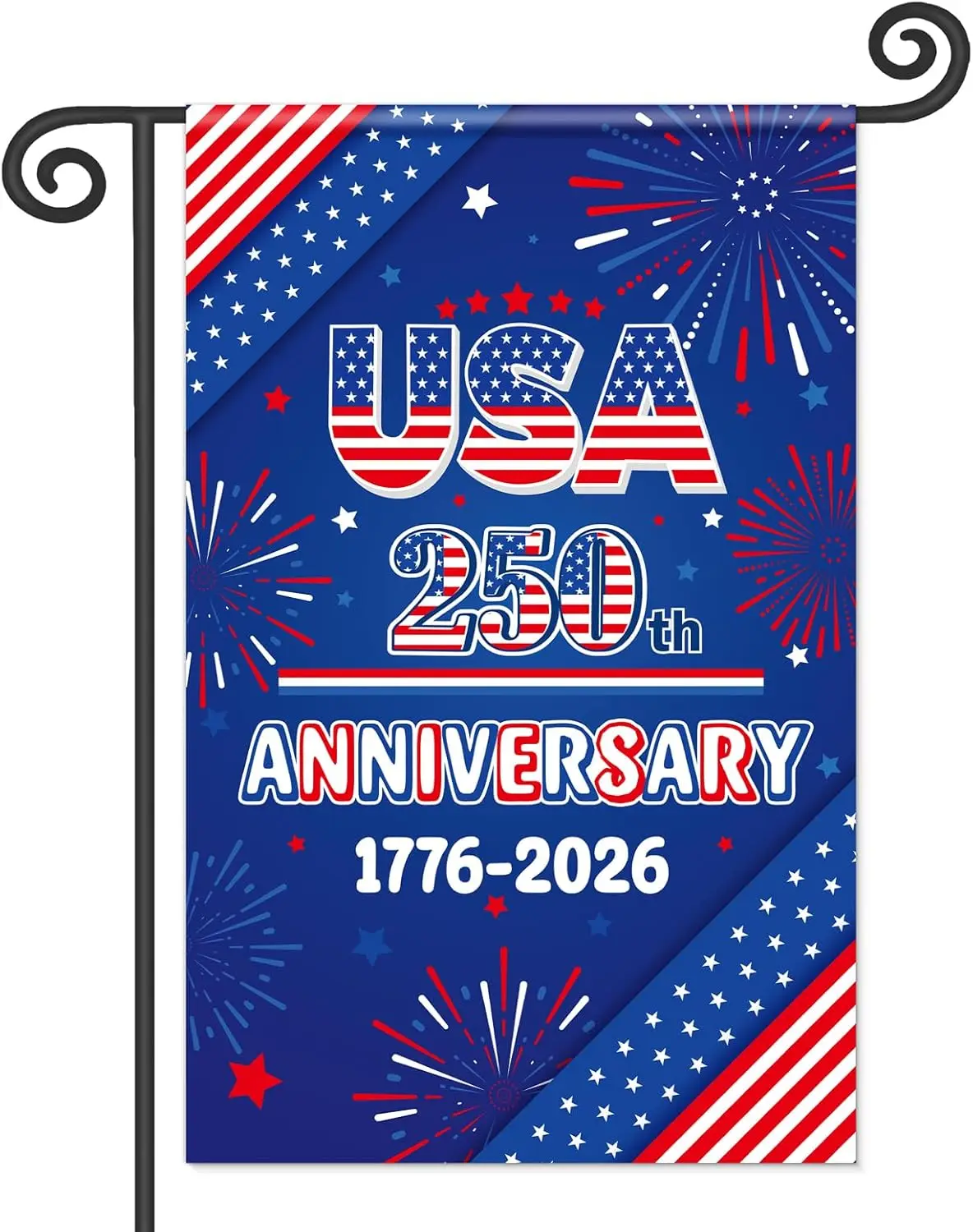 Qpout 250th Anniversary Independence Day Garden Flag 12x19 Inch, Double Sided 1776-2026 Patriotic Burlap Yard Flag for 4th o IIC