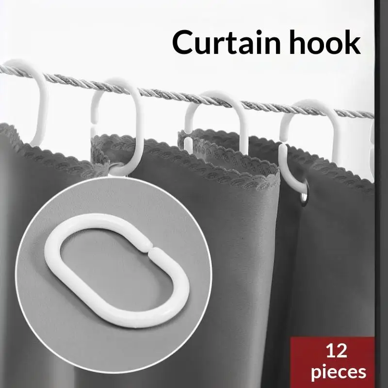 12PCS Plastic C Type Shower Curtain Rings Plastic Hook Hanger Replacement Bathroom Curtain Hanging Universal Accessories