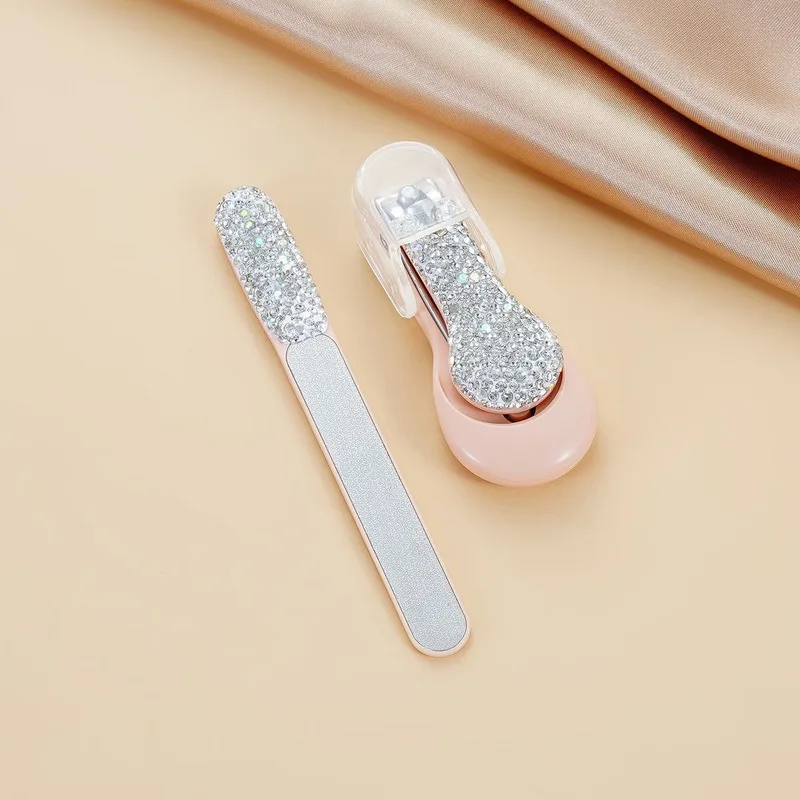 Diamond-Encrusted Matte Strip Nail Clippers Set Girlish High-Appearance Two-in-One Manicure Tool