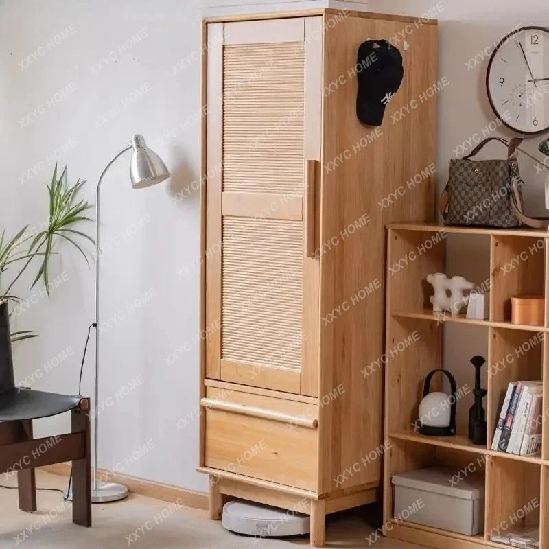 KAll solid wood single door locker children's wardrobe household log bedroom hanging wardrobe floor-to-ceiling furniture