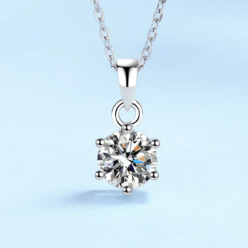 GRA Certified 0.5/1/2/3/5 Carat Moissanite Six Pronged Diamond Pendant Necklace, PT950 Platinum Long Chain Wedding Jewelry Women