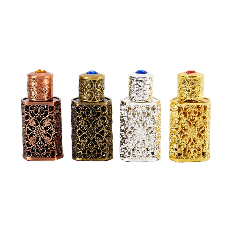 

3ML Middle Eastern Perfume Bottle Openwork Embossed Metal Essential Oil Bottle Perfume Dispenser Bottle