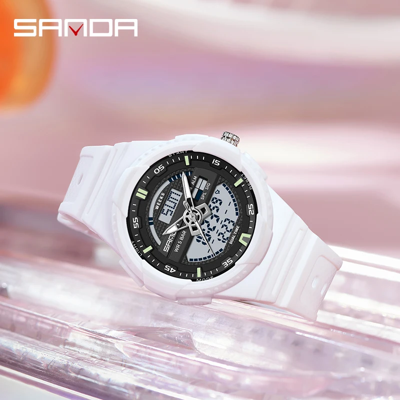 Sanda Top Brand Hot Selling Watches Fashion Trend Casual Men And Women\'s Unisex Waterproof Led Digital Dual Display Alarm Clocks