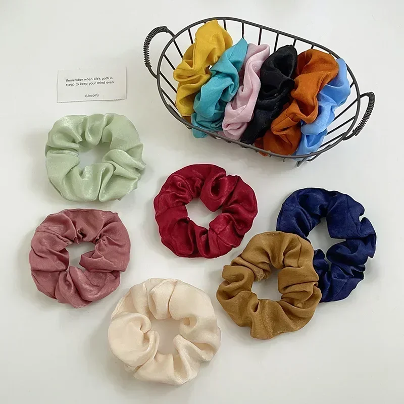 1PCS Vintage Silk Hair Scrunchies Elastic Hair Bands Solid Color Women Girls Headwear Ponytail Ties Rope Hair Accessories