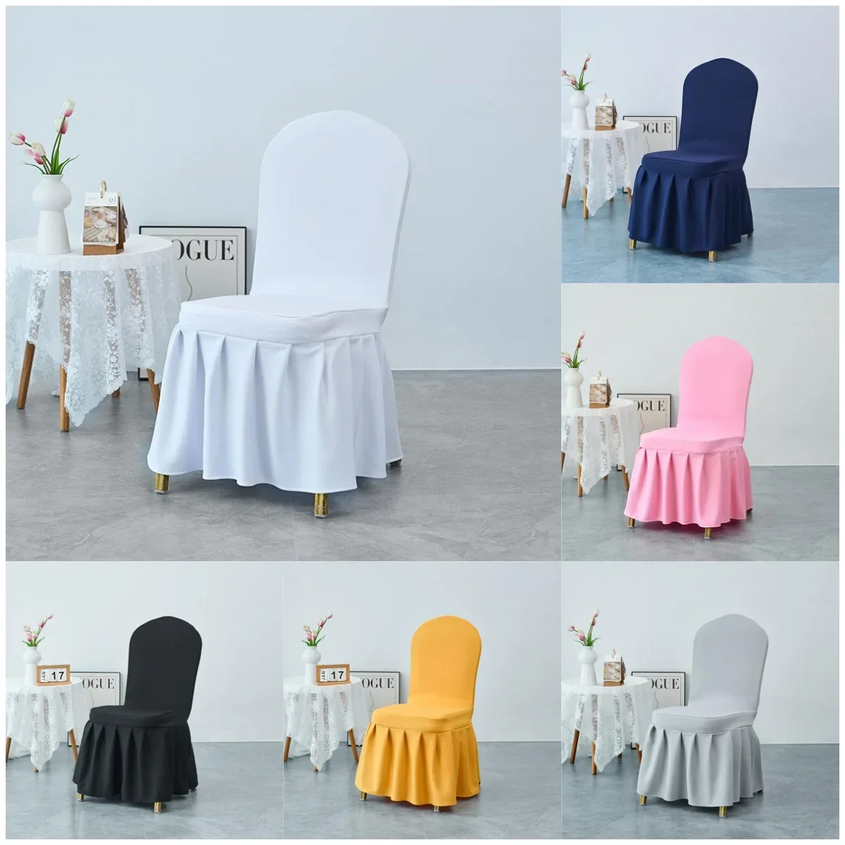 Chair Covers with Full Pleated Skirt for Weddings and Party Decoration Universal For Hotel Events Birthday Holiday Celebration