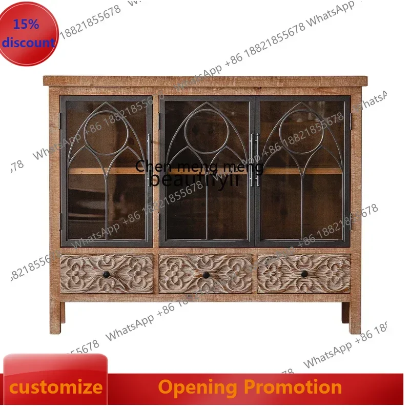 

ss7486 new style American-Style Vintage Wood Carved Distressed Sideboard Wine Cabinet Guest Dining Room Entrance Storage Bed Bre