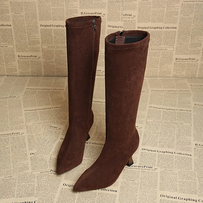 

Women's Autumn New Classic Solid Color Stiletto Heel Mid-Calf Boots 2025 Everyday Casual Slip-on Comfortable Women's High Boots