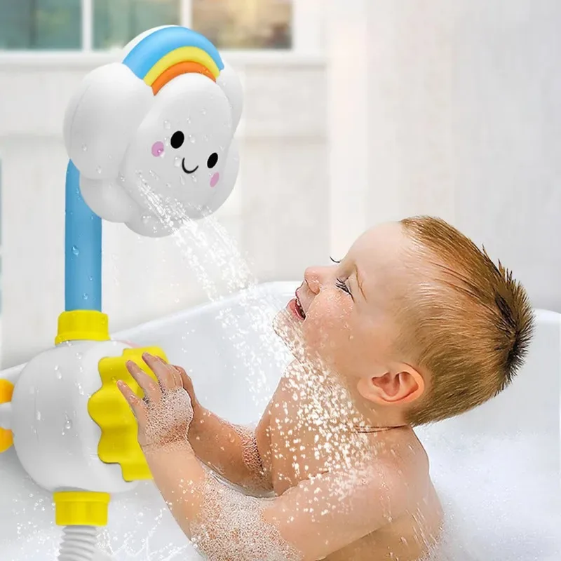 

Manual Shower Bath Toy Sprinkler Head Rainbow Cloud Baby Water Spray Toy With Suction Cup Bathtub and Bathtime Fun for Children