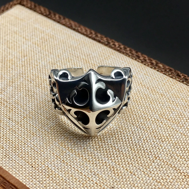 

Sterling Silver Cross Classic Adjustable Opening Ring Trendy Men's Retro Personalized Handmade Thai Silver Open Ring