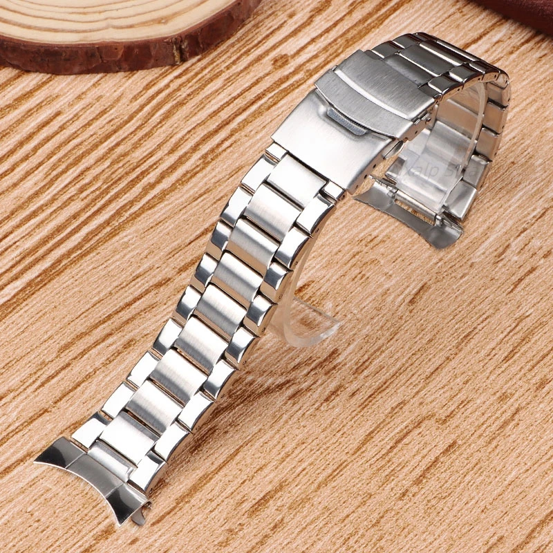 22mm Curved End Stainless Steel Watch Band for Seiko for Rolex Strap Metal Bracelet Men Women Universal Wristband Accessories