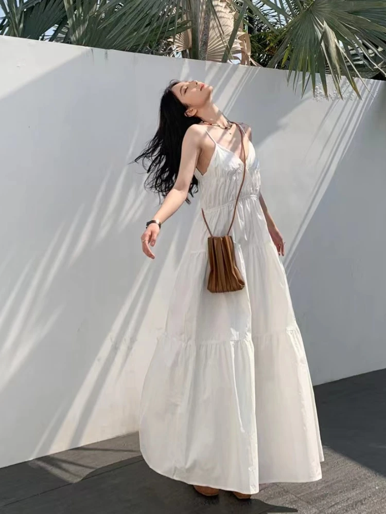 Summer Dresses Women Suspender Solid Korean Style Chic High Street Holiday Beach Hotsweet Simple Versatile Prevalent Cozy Maxi image 4