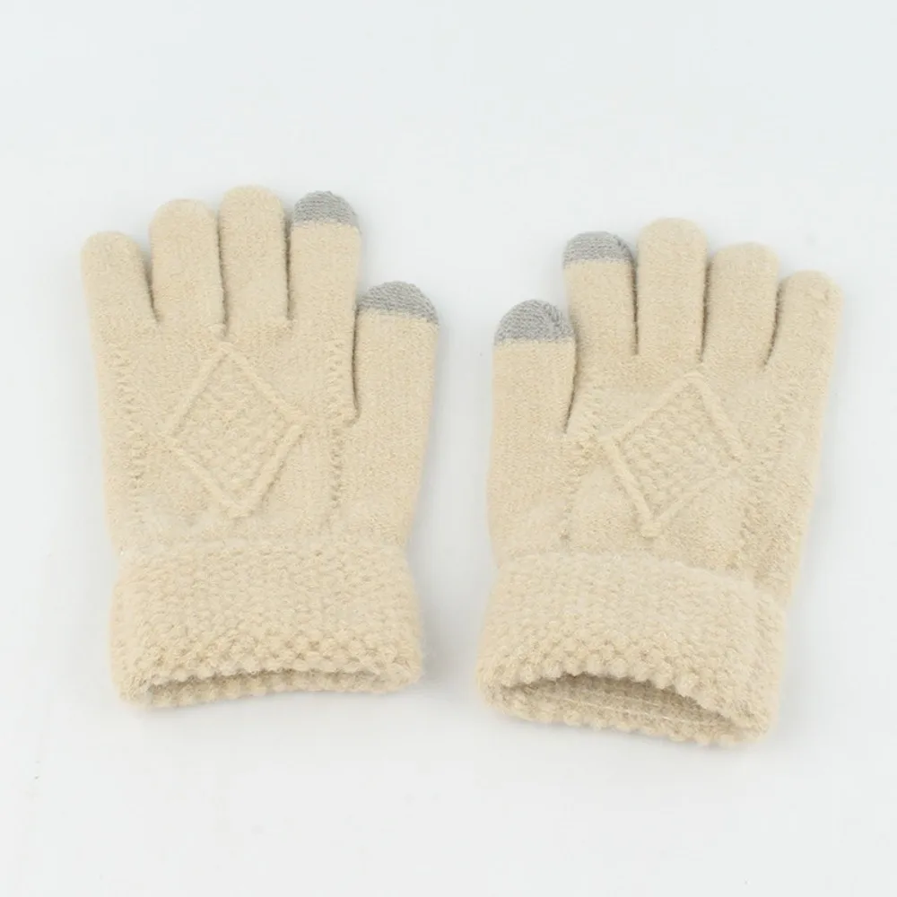 Versatile Elastic Scarf and Hat Set Warm Touch Screen Woolen Hat Rhombus Patterned Acrylic Fibers Pullover Cap Windproof