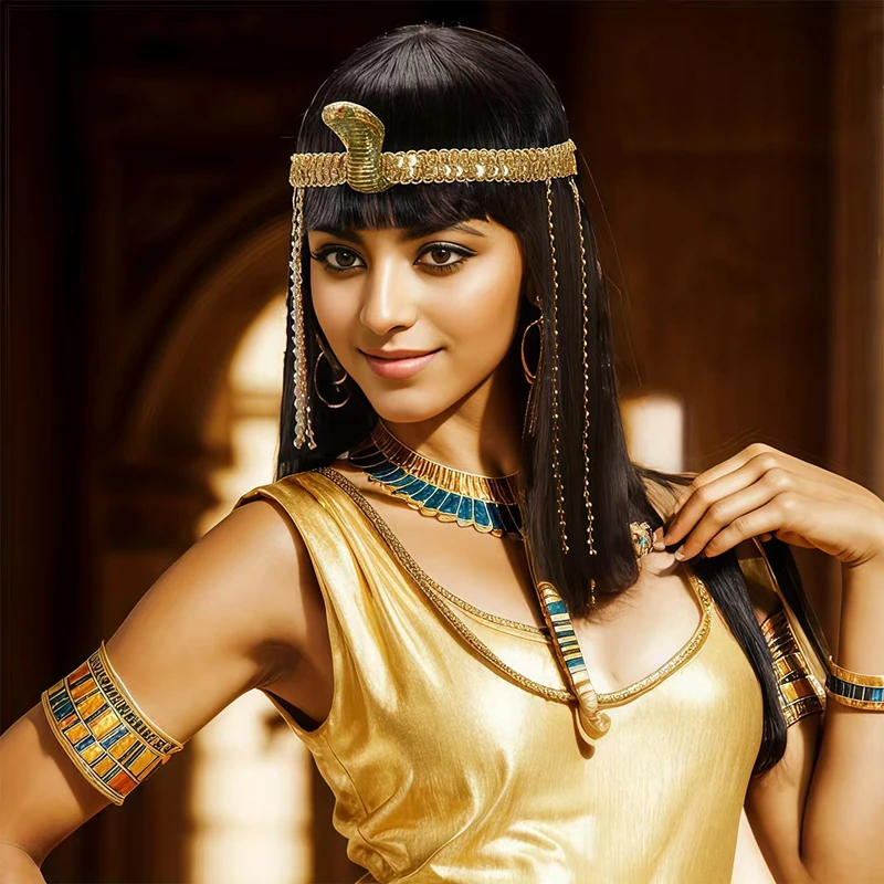 Fashion Egyptian Queen Synthetic Wig Short Straight Heat Resistant for Women Halloween Cosplay Party Wig