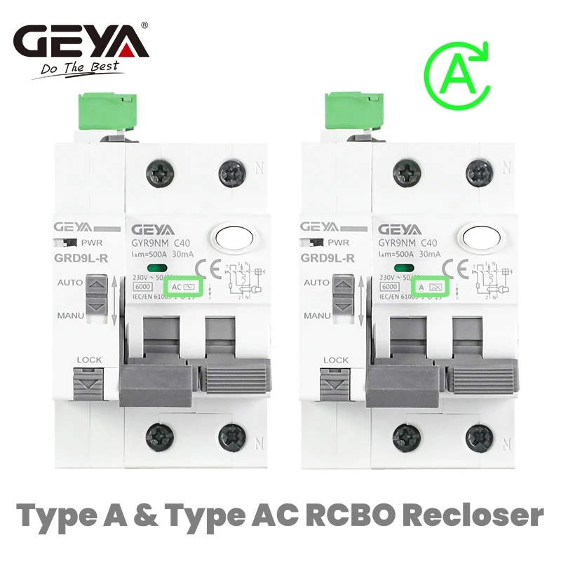 GEYA RCBO Automatic Self-Reclosing Device Differential Circuit Breaker with Overcurrent Protection Smart Breaker 230VAC 40A 30mA