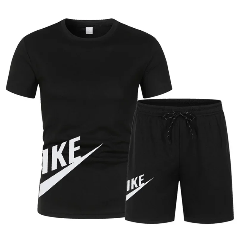 Men's short sleeved T-shirt and shorts, two-piece set, breathable, casual, sporty, integrated with fashion, summer 2024