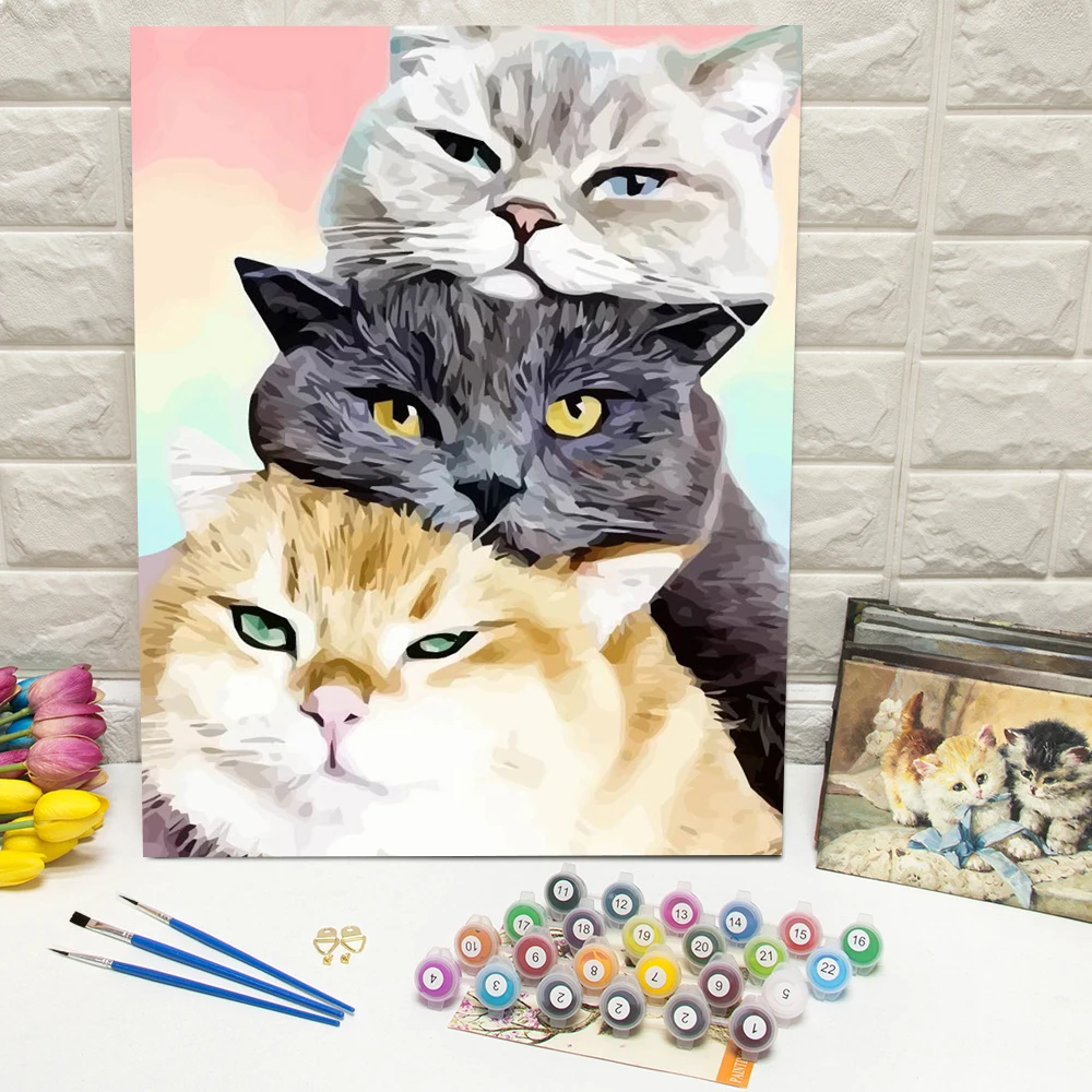 النفط الطلاء بواسطة أرقام القط الرقمية النفط اللوحة الحيوان هريرة الاكريليك الطلاء على قماش رسمت باليد DIY هدية ديكور المنزل