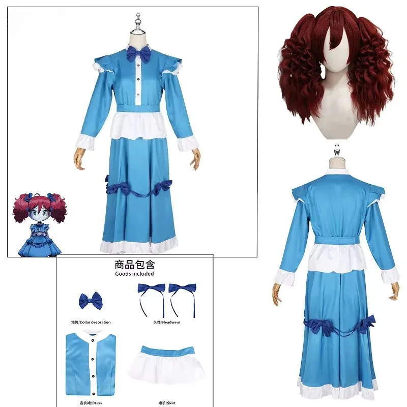 

The Poppy Cosplay Costume Dress Game Poppy Cos Red Hair Girl Women Girls Blue Maid Dress Lolita Halloween Party Dress
