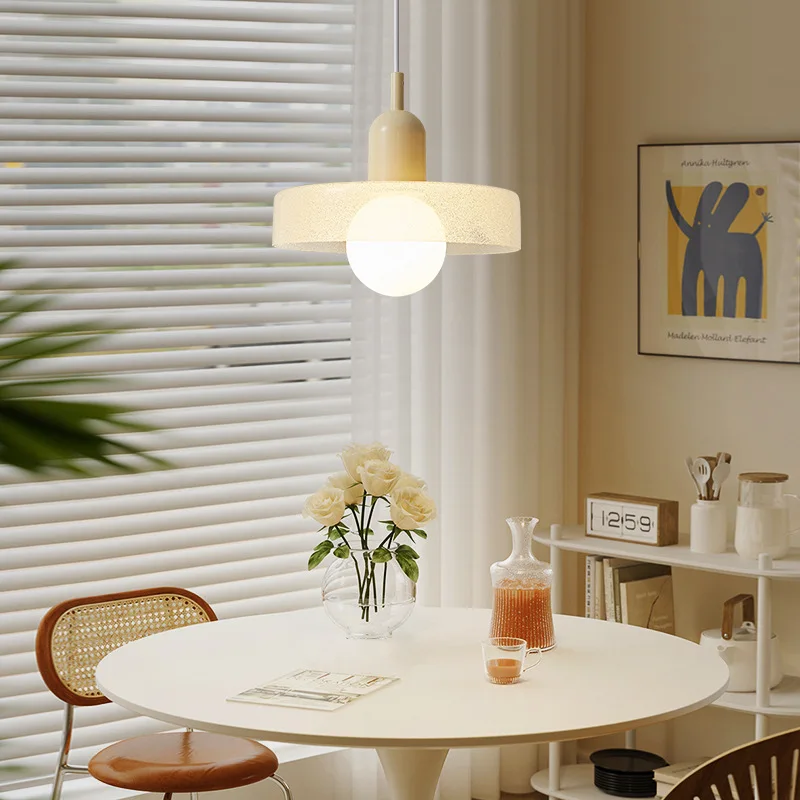 Creamy style Glass Restaurant Chandelier Nordic Crystal Sand Living Room Chandelier Bedroom Bedside Decorative Lamp