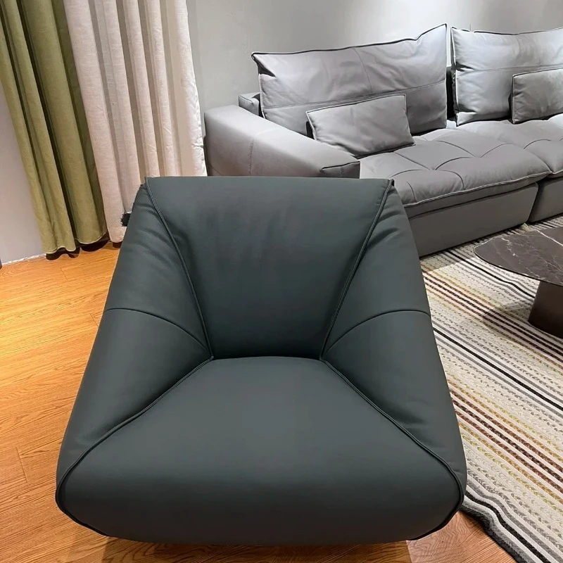 Sofa single leisure lazy chair big black cow matching full leather first layer cowhide balcony chair rotating function