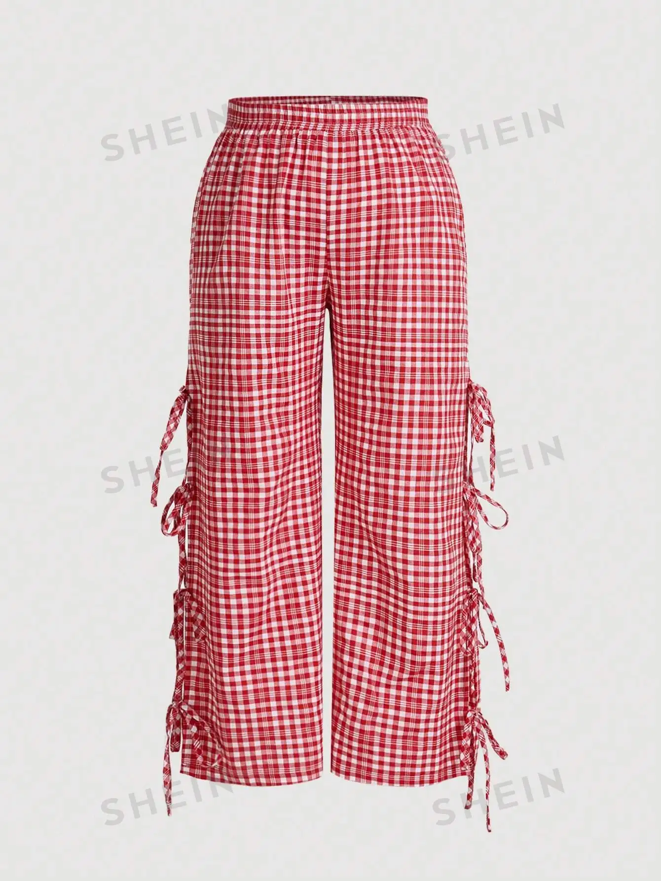 MOD Plus Size Women's Plaid Side Stripe Belted Wide Leg Pants