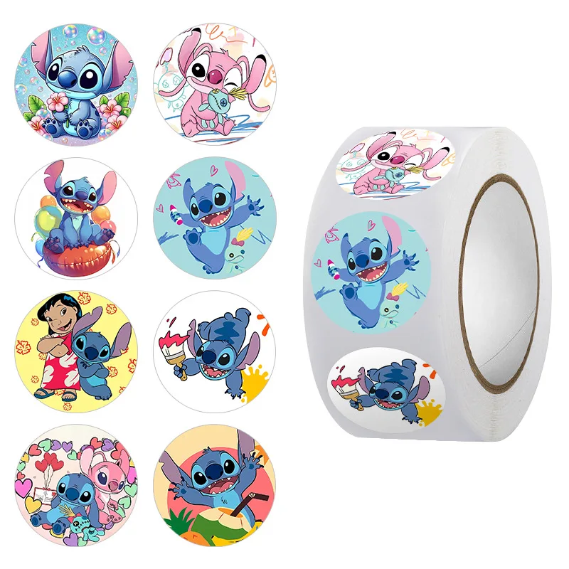 Nieuwe 500 stickers/rollen Stitch en Angel's stickers, cartoonspeelgoed voor kinderen, handboeken, decoratieve labelstickers