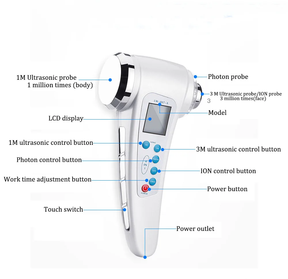 Ultrasound Galvanic Ion Skin Pores Cleaning Massager 7 LED Photon Skin Lift Rejuvenation Anti-wrinkle Facial Care Beauty Devices