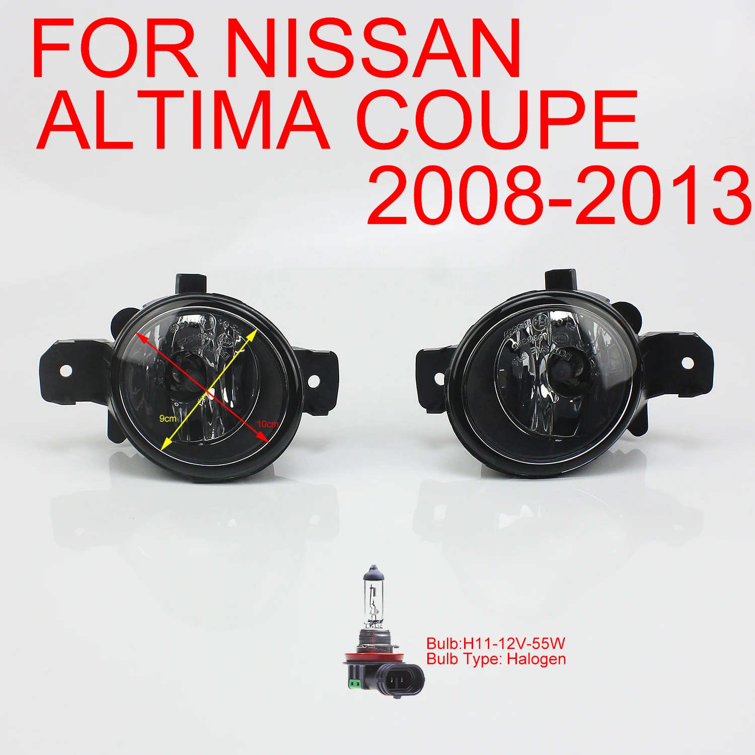 

For 2008 2009 2010 2011 2012 2013 Nissan Altima Coupe 2DR S SE SR Bumper Fog Lights Replace Right + Left Side w/Bulb:H11-12V-55W