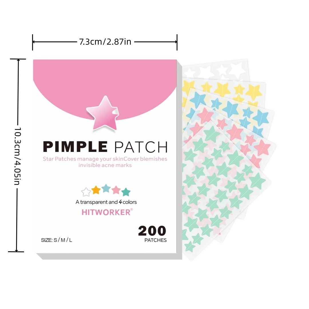 200-piece multicoloured star-shaped pimple patches, effectively conceal and absorb blemishes, suitable for use under make-up