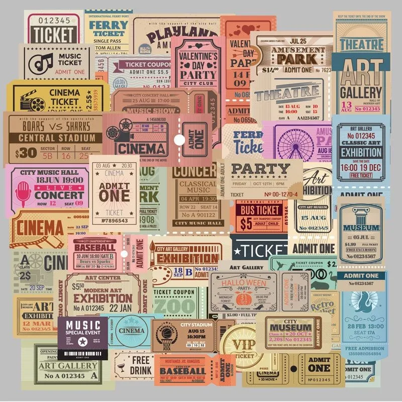 50PCS Vintage Ticket Stickers (Version 2) - High-Aesthetic Supplies for Journal Collage & DIY Background Decor AnimeWorlds Store