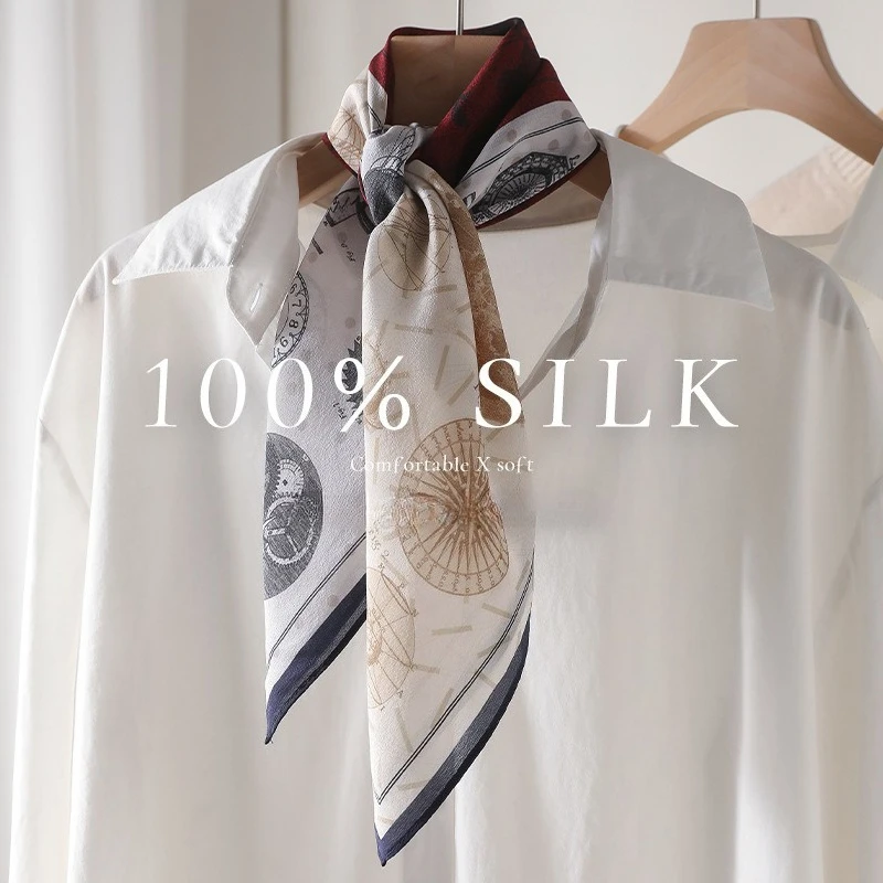 

Шелковый платок из 100% тутового шелка с зодиакальным принтом для женщин, квадратный, в стиле колор-блок, из двойного креп-шелка, элегантный осенний шарф-бандана