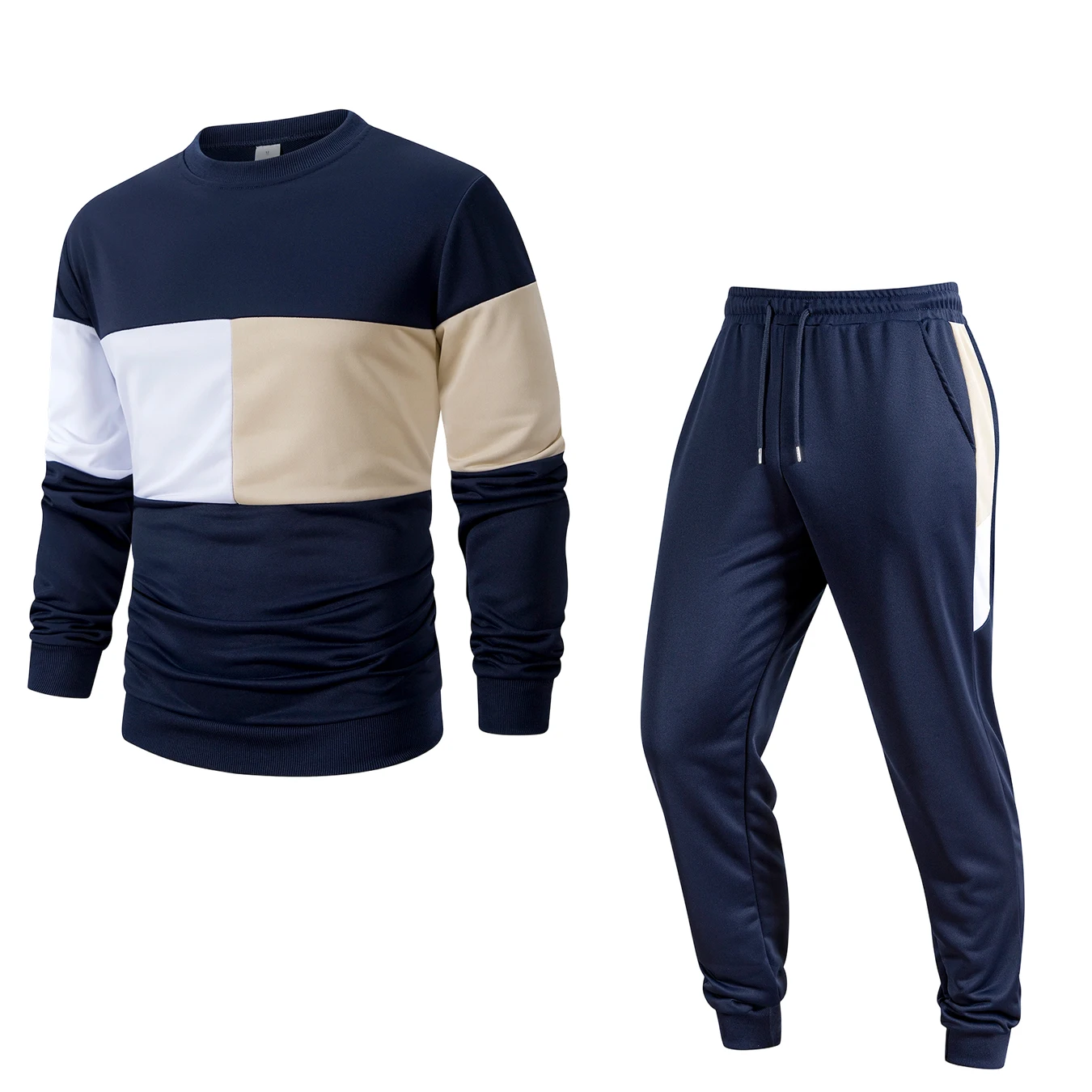 Men's 2 Piece Streetwear Tracksuit Color Block Crew Neck Sweatshirt Side Stripe Jogger Pants Fashion Casual Fall Outfit Sets