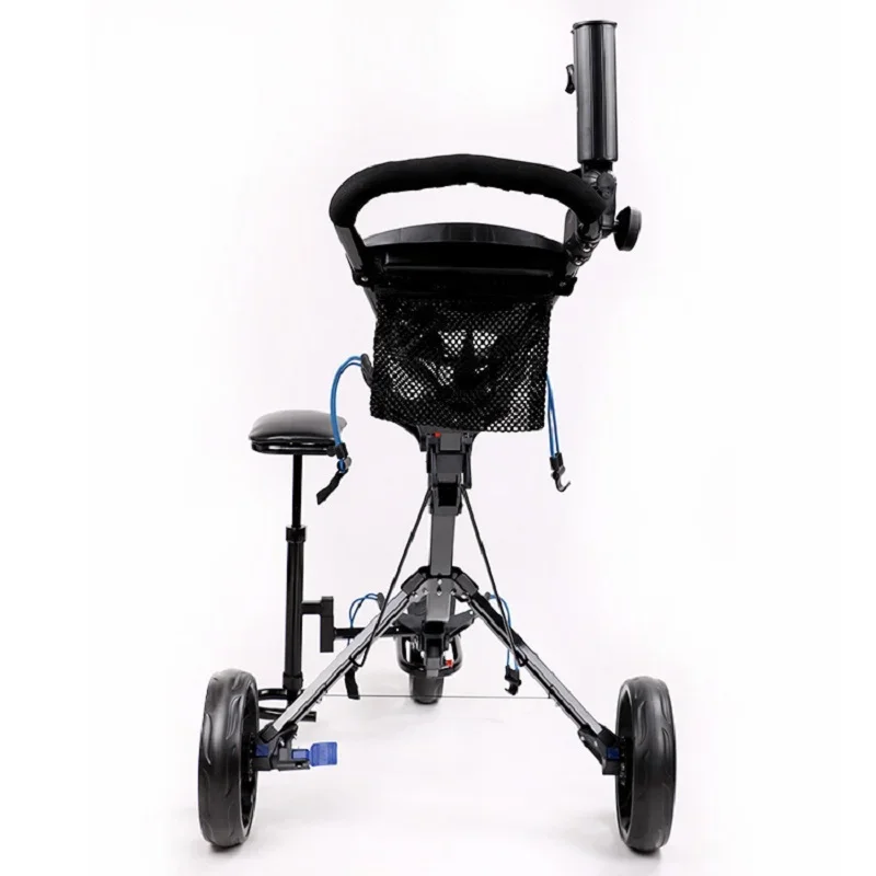 HOW TRUE Foldable Golf Push Cart 3 Wheel Golf Cart with Detachable Seat Easy Push and Pull Golf Bag Cart