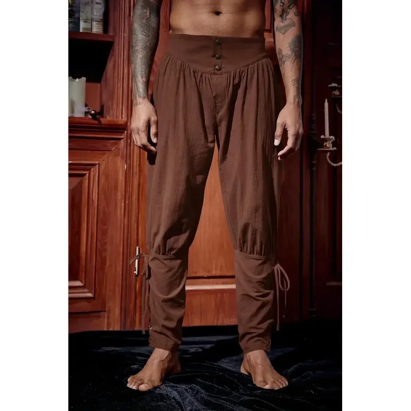 

Cy2025 Runcati мужские средневековые брюки до щиколотки Ренессанс викинг пират на шнуровке зауженные льняные брюки для Хэллоуина