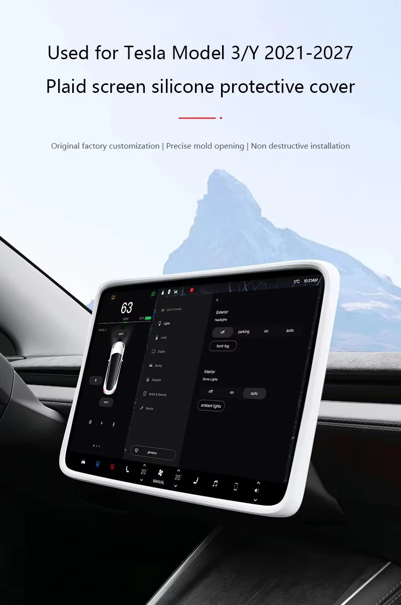 Für Tesla Model 3/Y 2021-2027 Silikon-Schutzrahmen-Kantenabdeckung Model YL Zentraler Navigationsbildschirm-Schutzfolie-Aufkleber – Detail 1