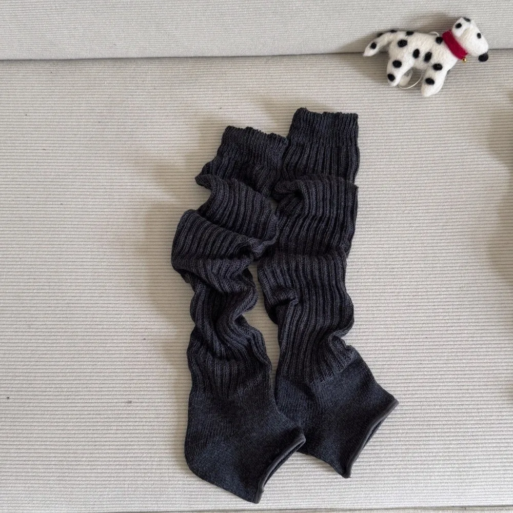 Solid Color Leg Warmers Loose Fit Knitted Texture Slouch Socks Long Length Slouch Stacked Design Knitted Leg Sleeves