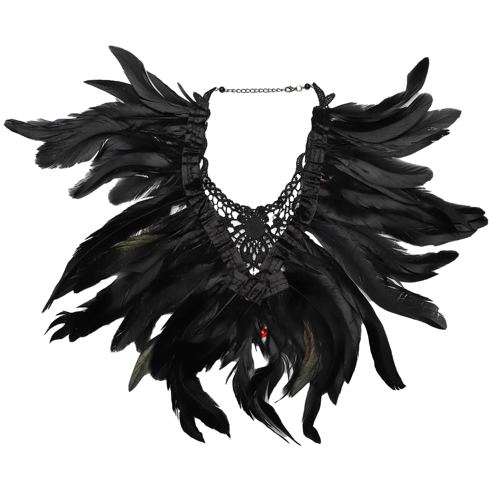 Halloween Gothic Feather Cape Shawl Lace Shiny Rhinestones Fake Collar Shoulder Wrap Adult Cosplay Accessory for Vintage Party