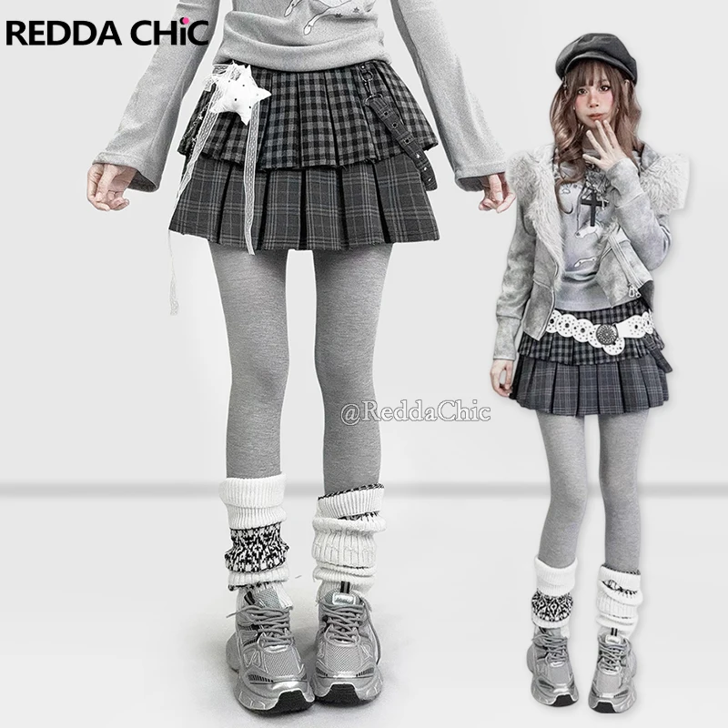 REDDACHiC منقوشة تويد تنورة صغيرة خريف شتاء منخفضة الارتفاع سلسلة الطبقات كشكش منتفخ كعكة تنورة الجرونج Acubi ملابس امرأة الموضة