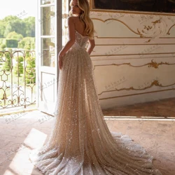 Gorgeous Wedding Dresses Glitter Bridal Gowns Sequin Appliques Sleeveless Robes For Formal Party Vestidos De Novia Customized