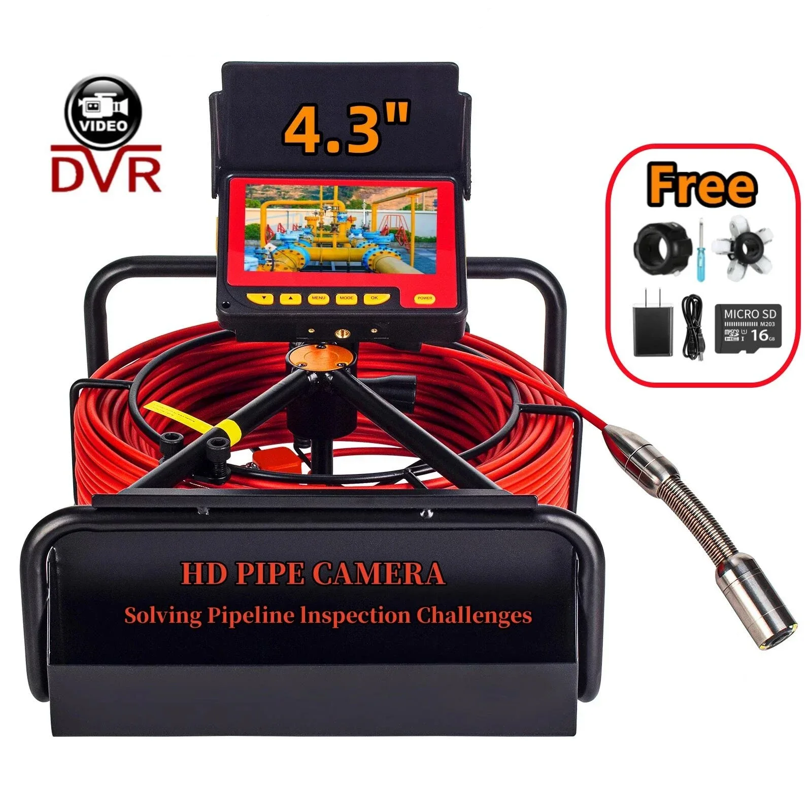 Pipe Inspection Camera 10/20/30/50M, SYANSPAN Sewer Camera with DVR 16GB FT Card Drain Industrial Endoscope IP68 8500MHA Battery