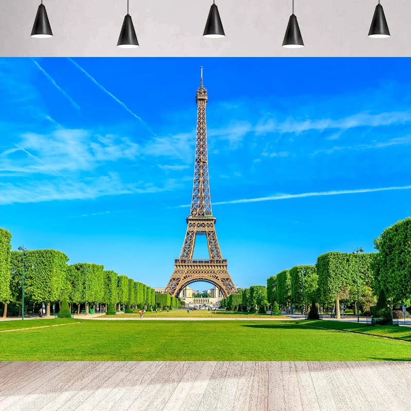 

Eiffel Tower Photography Backdrop Champ de Mars Romantic France Paris Iconic Landmarks Background Wall Banner Poster Decor