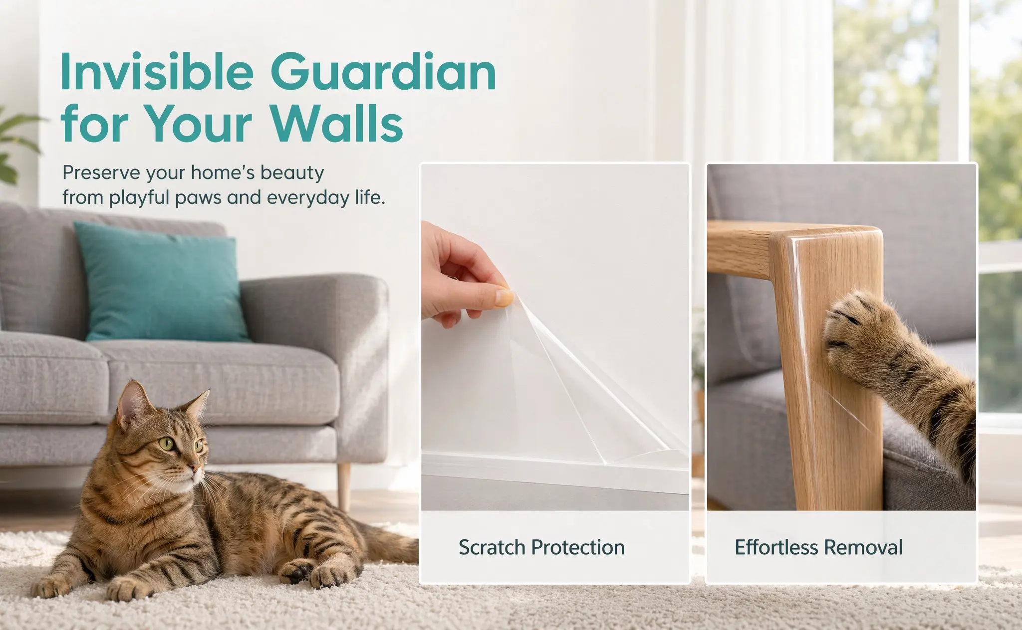 1 Roll Protective Wall Film Electrostatic Cling Clear Wall Sticker Film 3 Meter Furniture Scratch Protector Sofa Pet Scratch