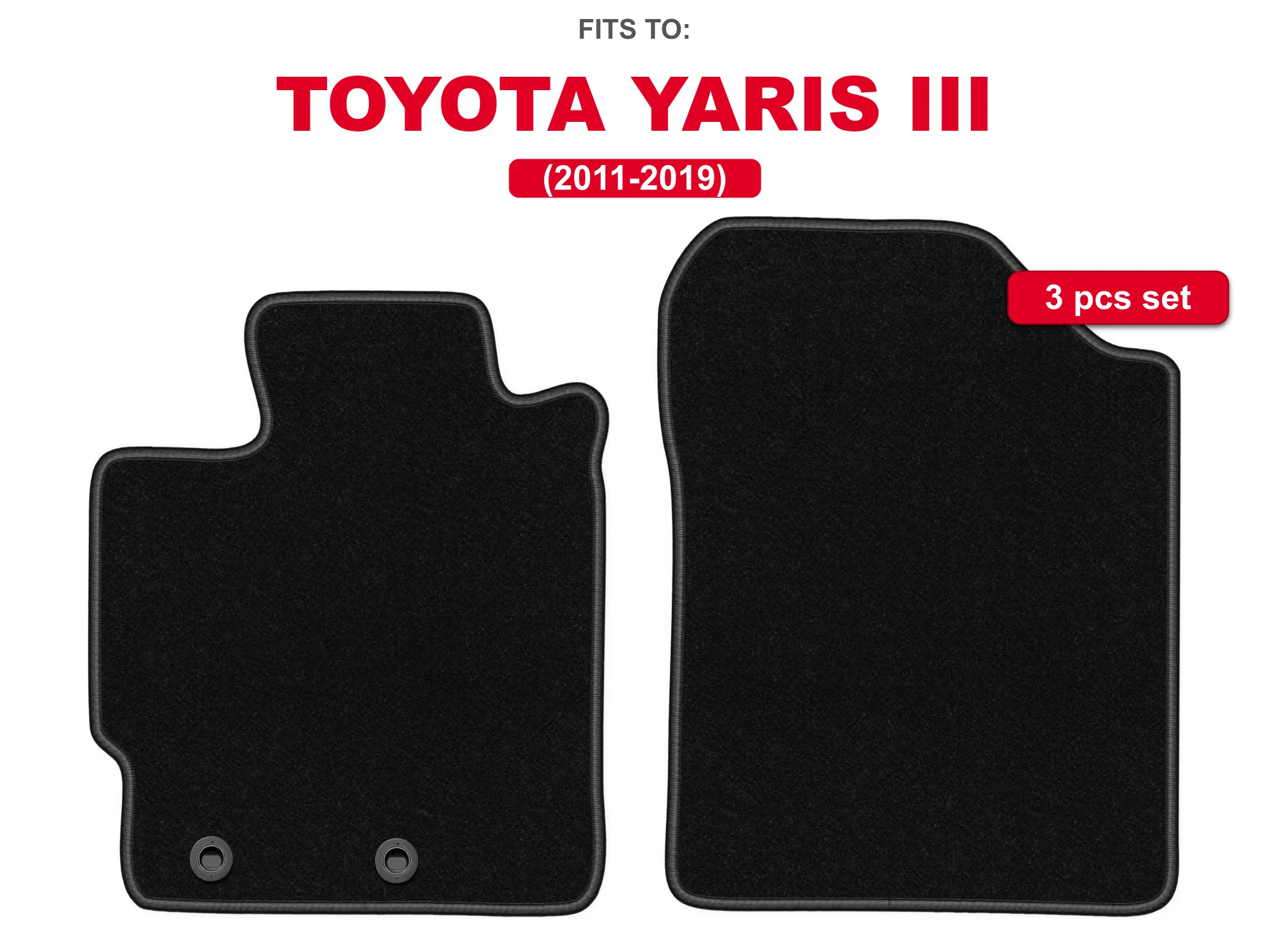 Velours vloermatten vooraan zwart voor: Toyota Yaris III 2011-2019 benzine auto voortapijtmatset voor voertuigvloer
